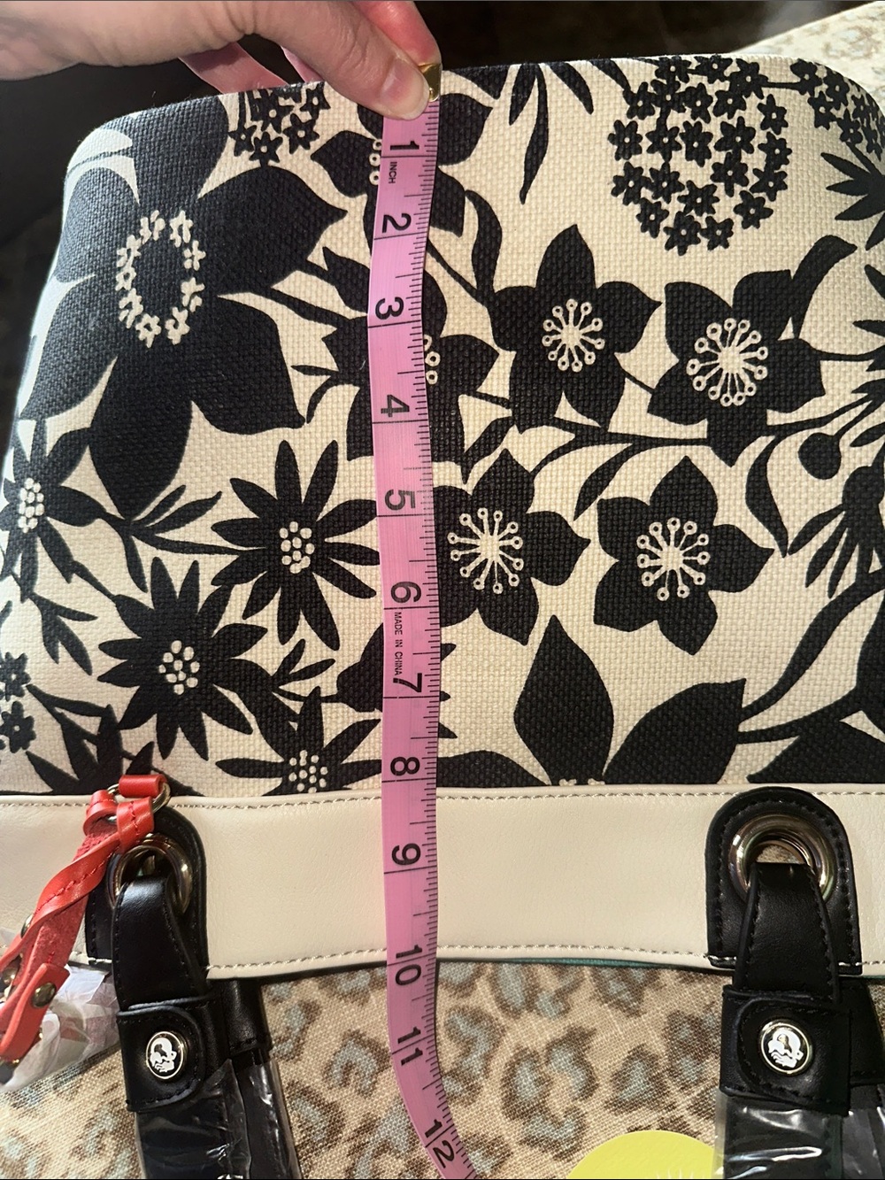 NWT Spartina 449 Black & Cream Floral Tote with Teal Interior Trim - Picture 10 of 11